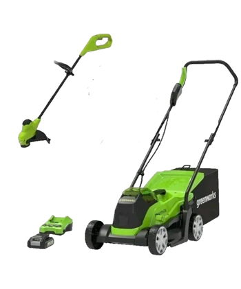 Greenworks 24V 33cm  GD24LM33LT25K2 Lawnmower Plus Line Trimmer with 2ah Battery and 2Ah Charger